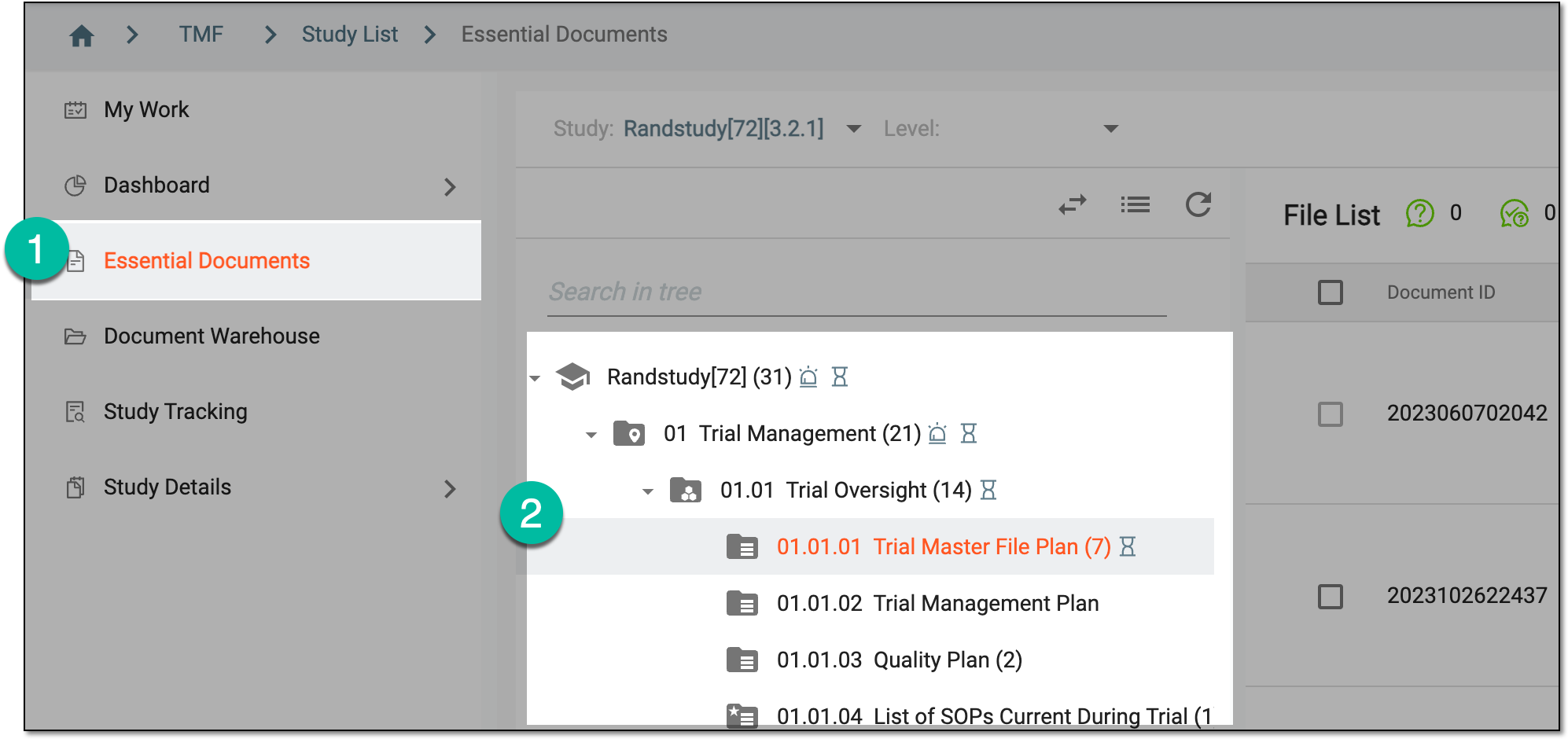 Accessing essential documents directory