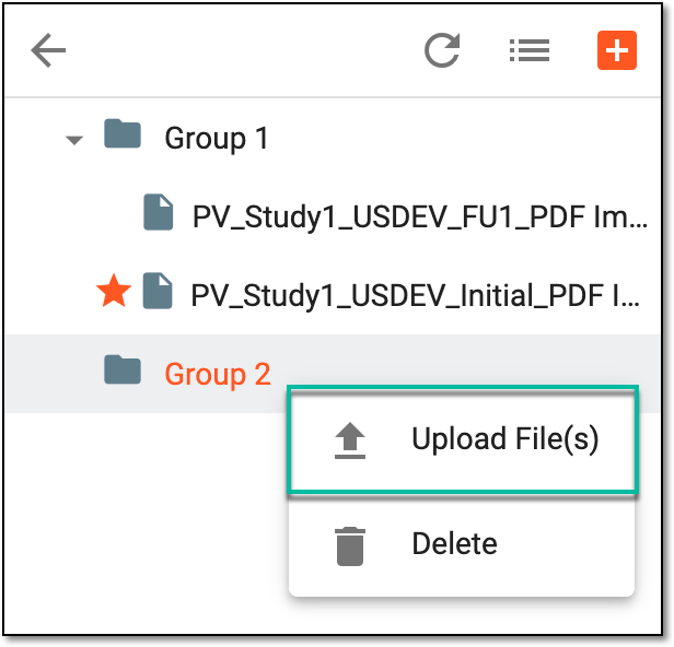 Selecting option to upload file to group