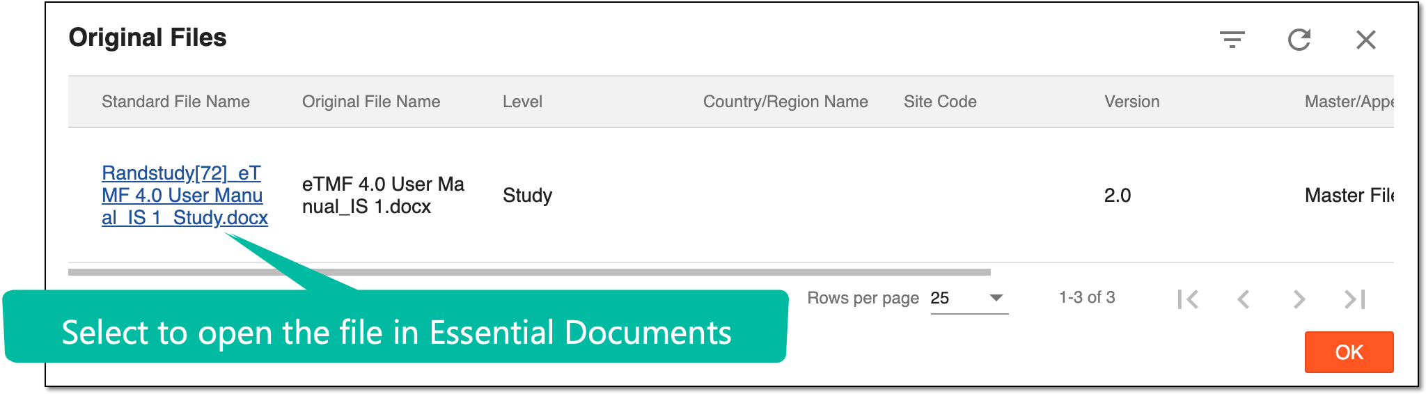 Original files dialog