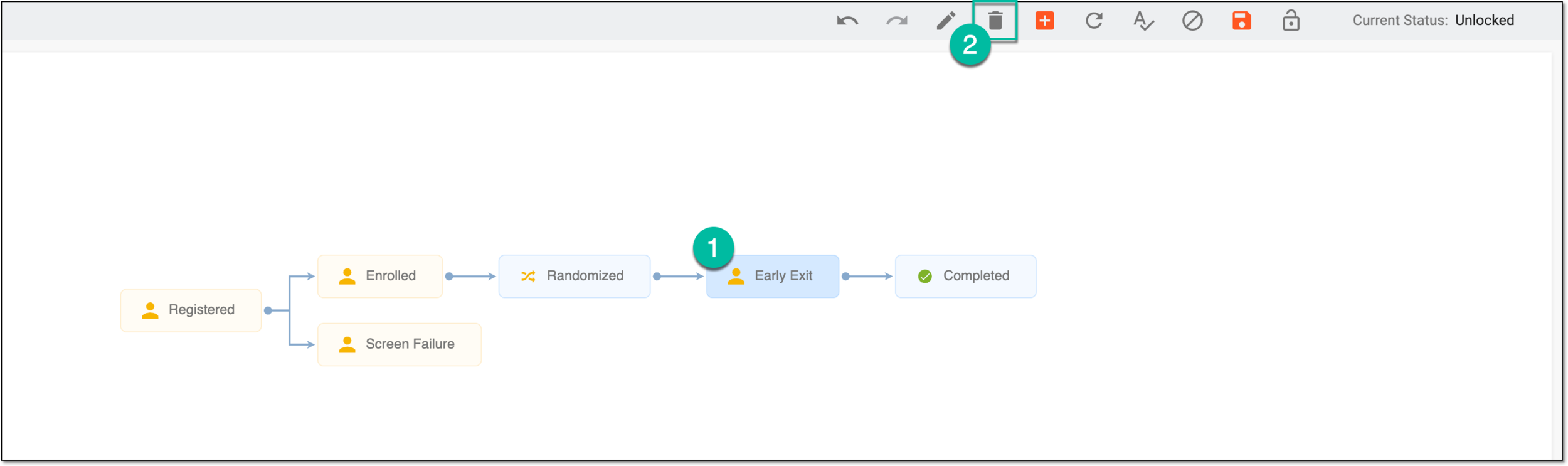 Selecting option to delete subject phase