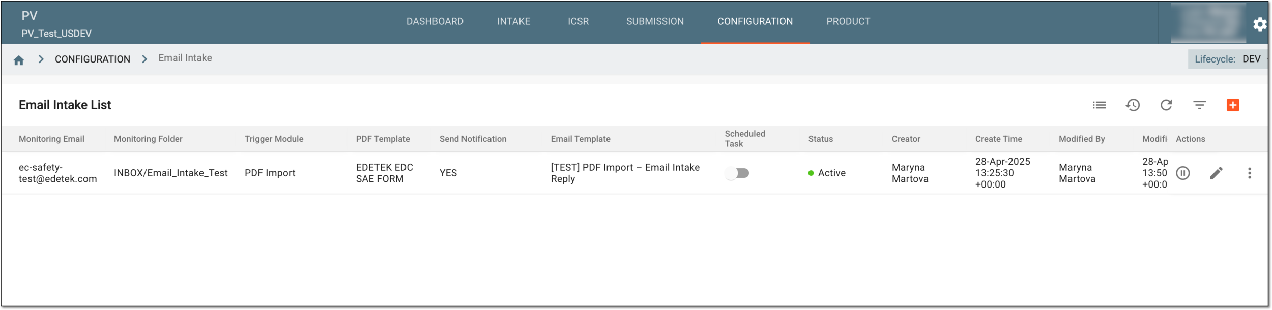 Email intake list