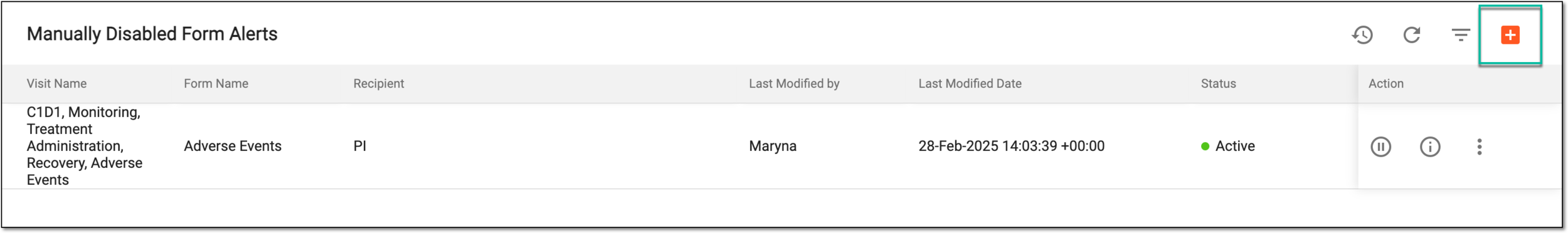 Selecting to add new manually disabled form alert