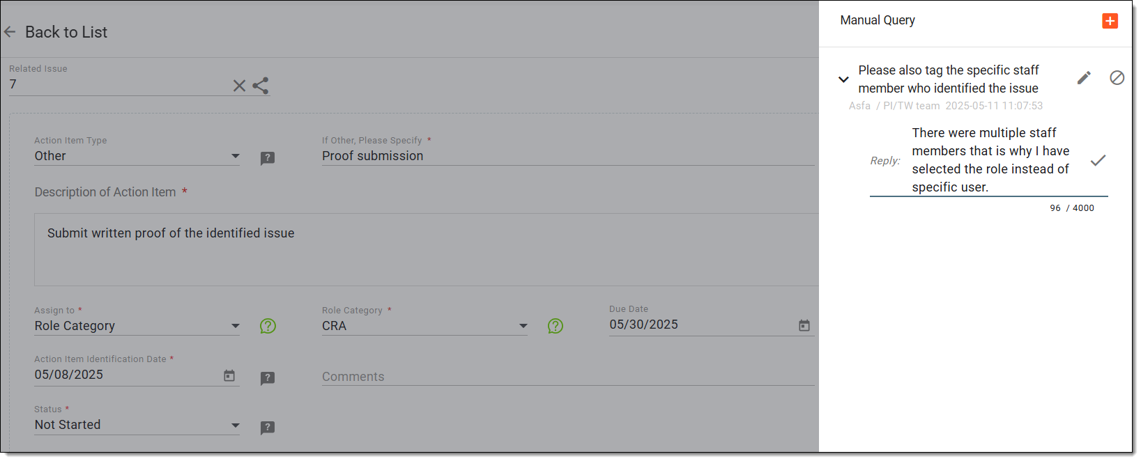 Responding to action item query