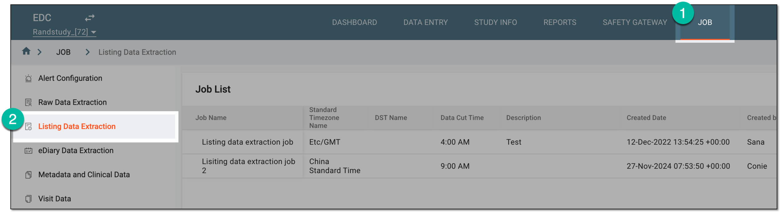 Accessing listing data extraction jobs