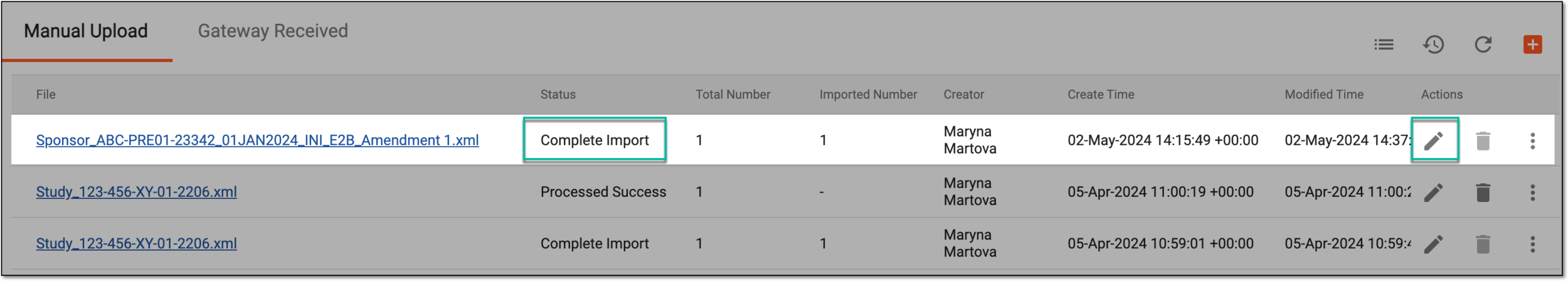 Selecting to edit import record