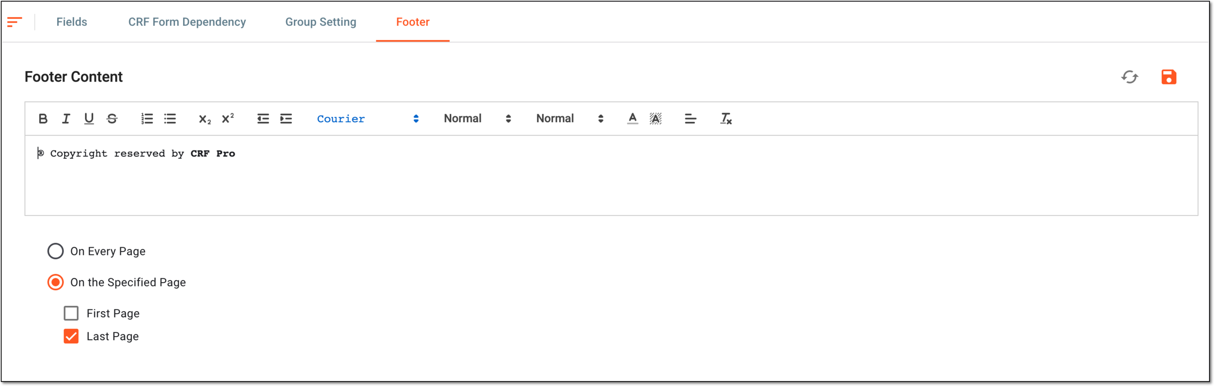 Configuring footer for eDiary form