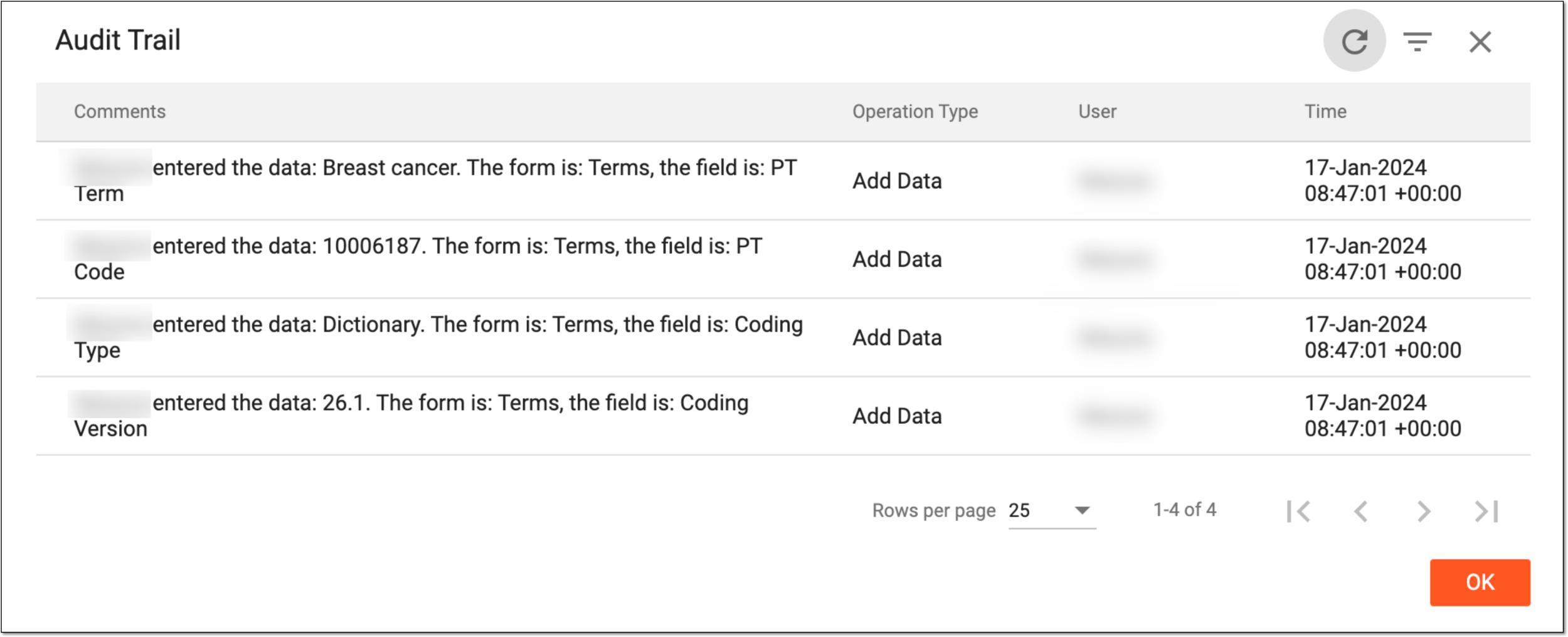 Viewing term audit trail