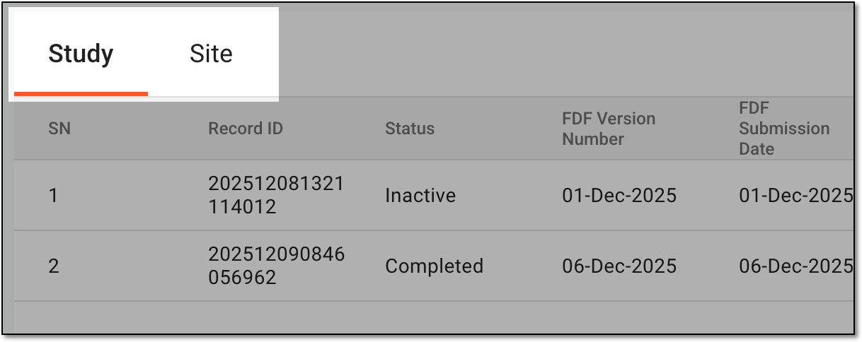 Selecting tab to access entry list