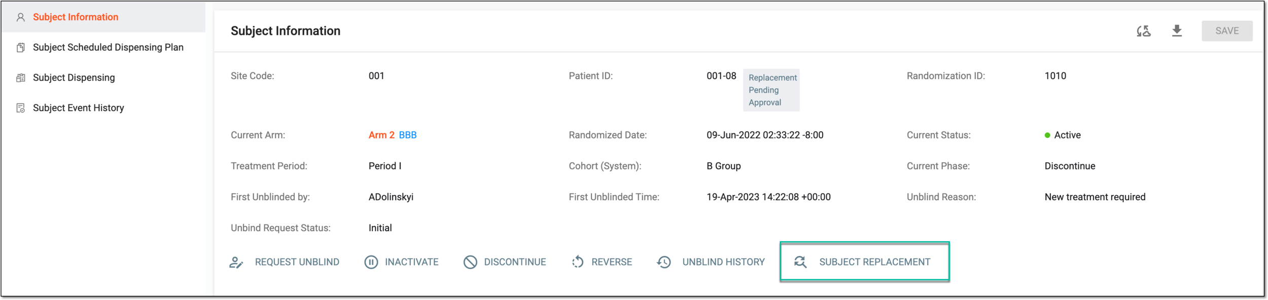Accessing subject replacement request approval
