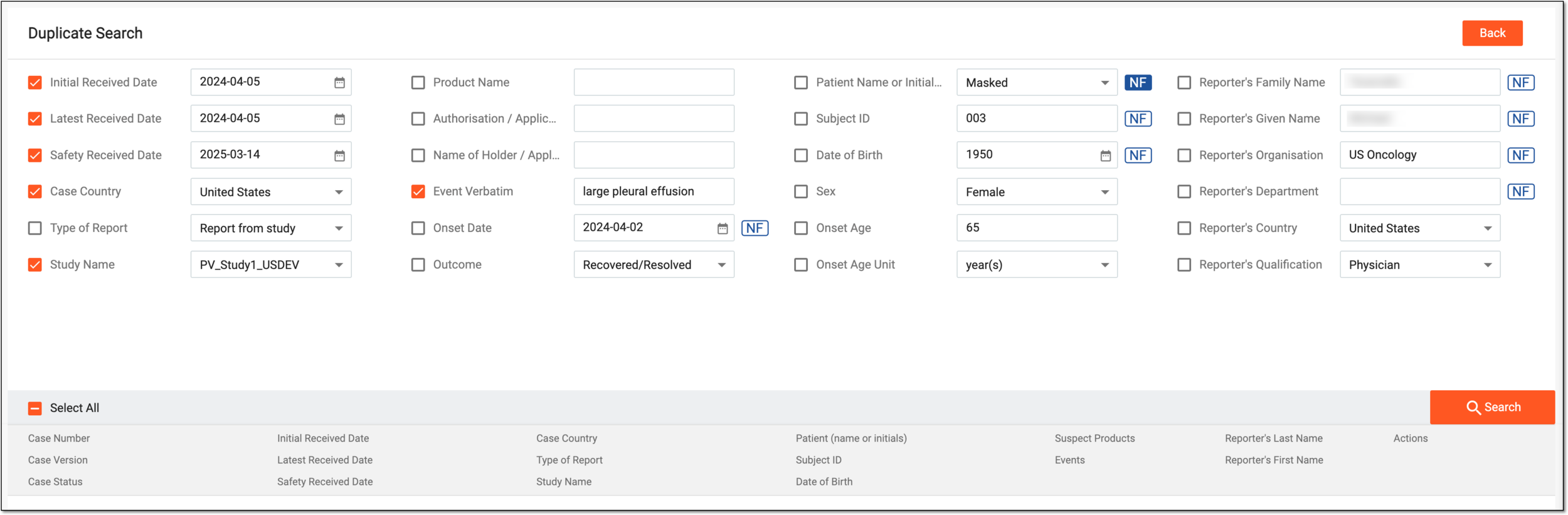 Searching for duplicates by selected parameters