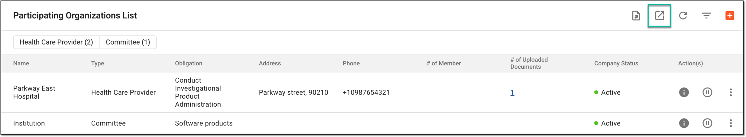 Exporting participating organization list