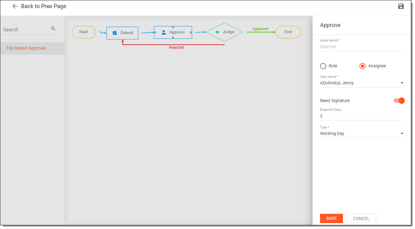 Associating workflow with trip report approval