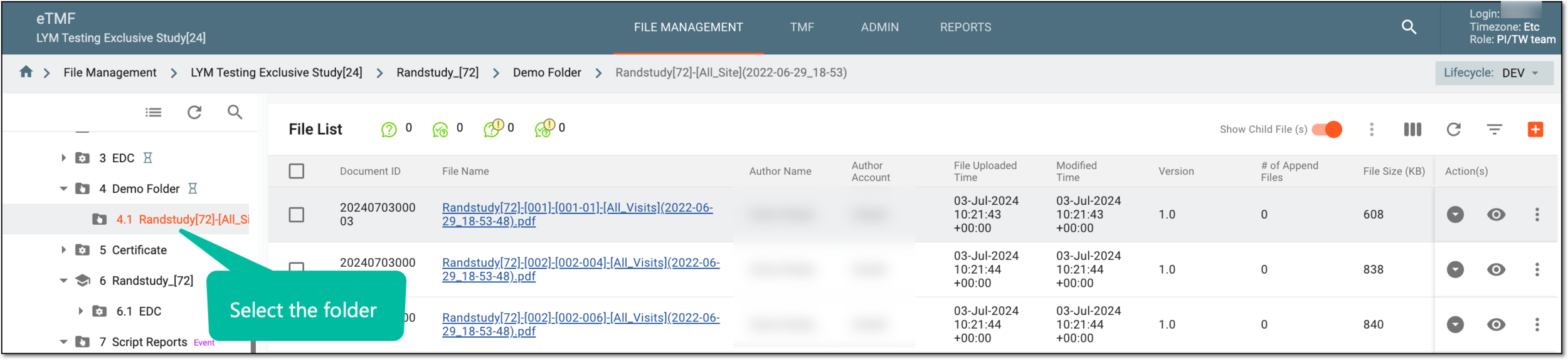 Accessing study folder