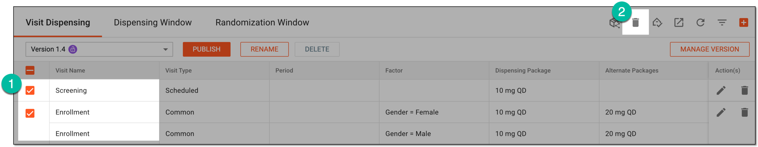 Deleting dispensing visits in bulk
