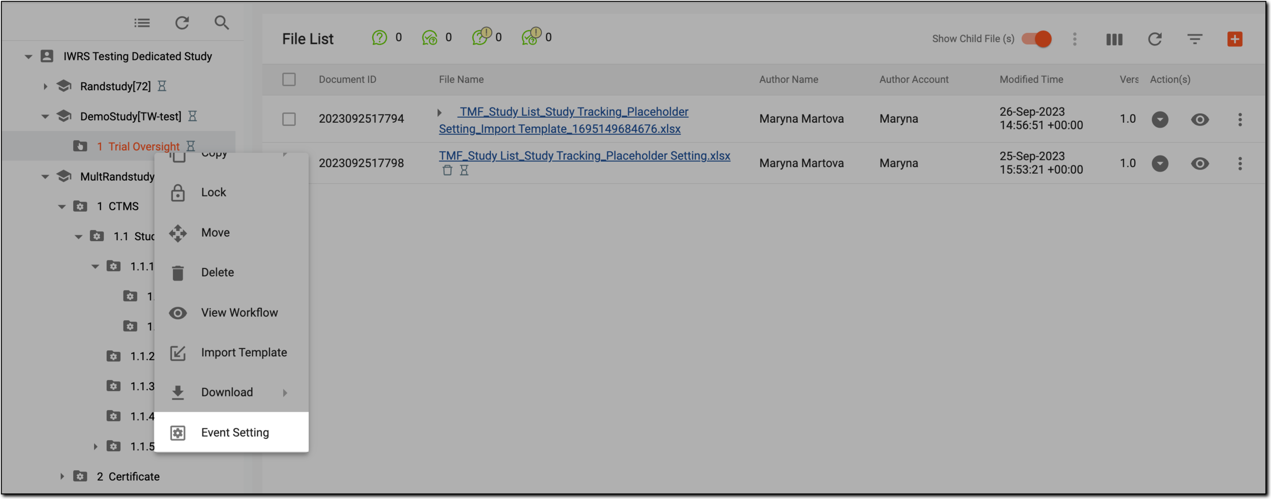Accessing event setting