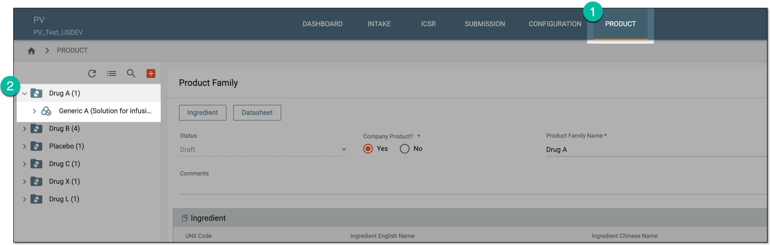 Accessing product family