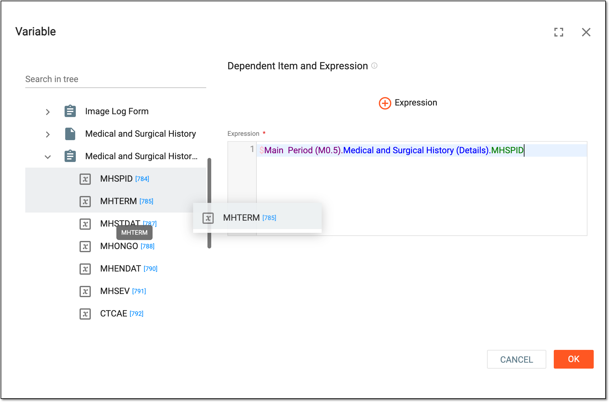 Configuring variable expression