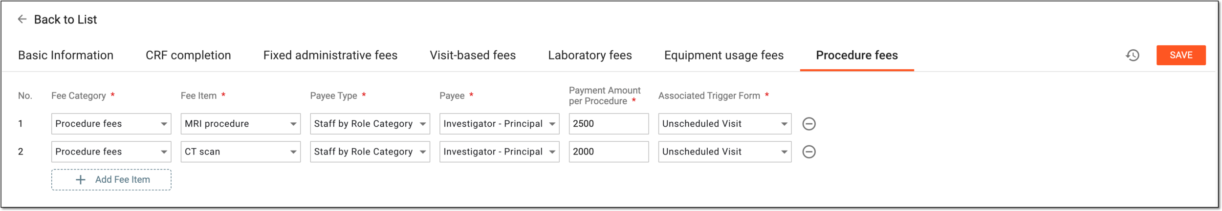 Configuring procedural fees