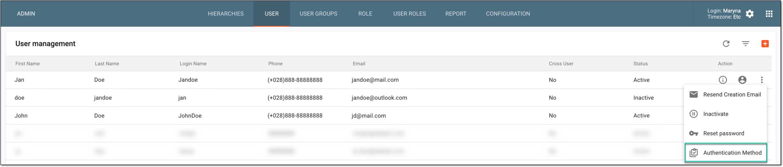 Accessing authentication method settings
