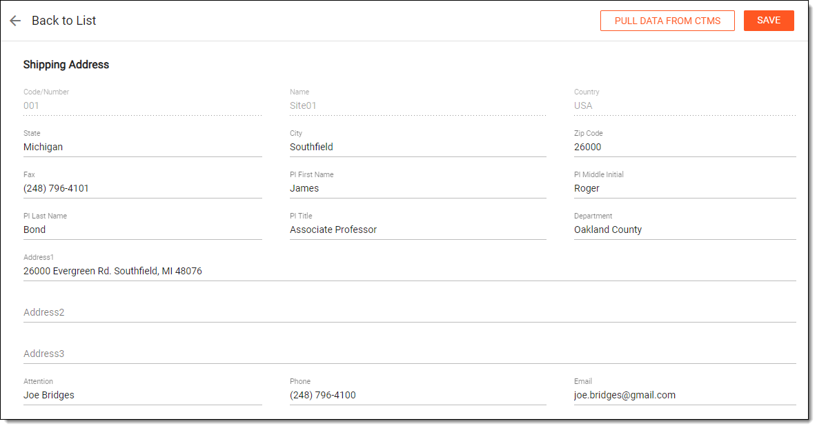 Updating site shipping address