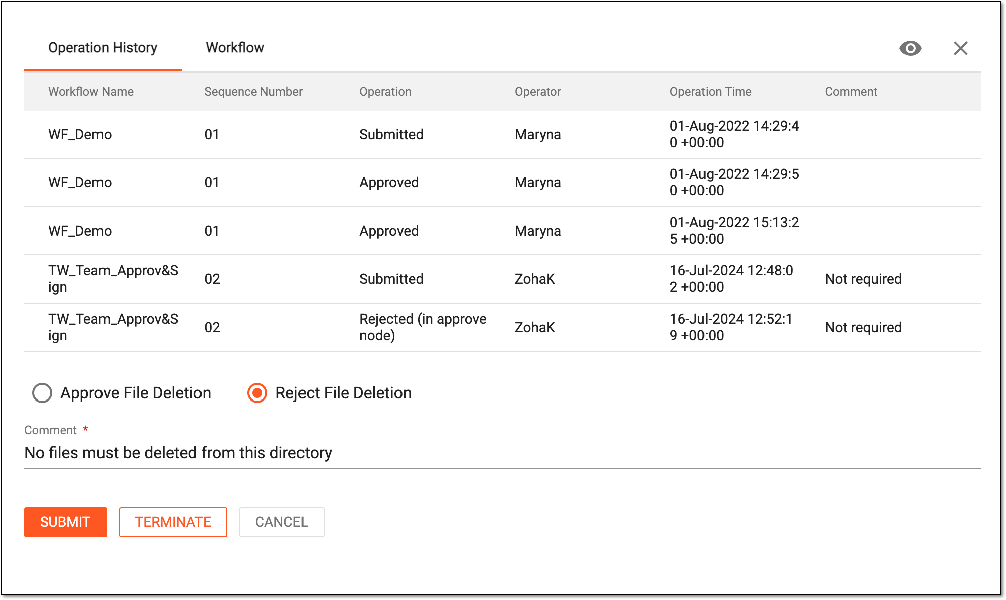 Rejecting file deletion upon audit