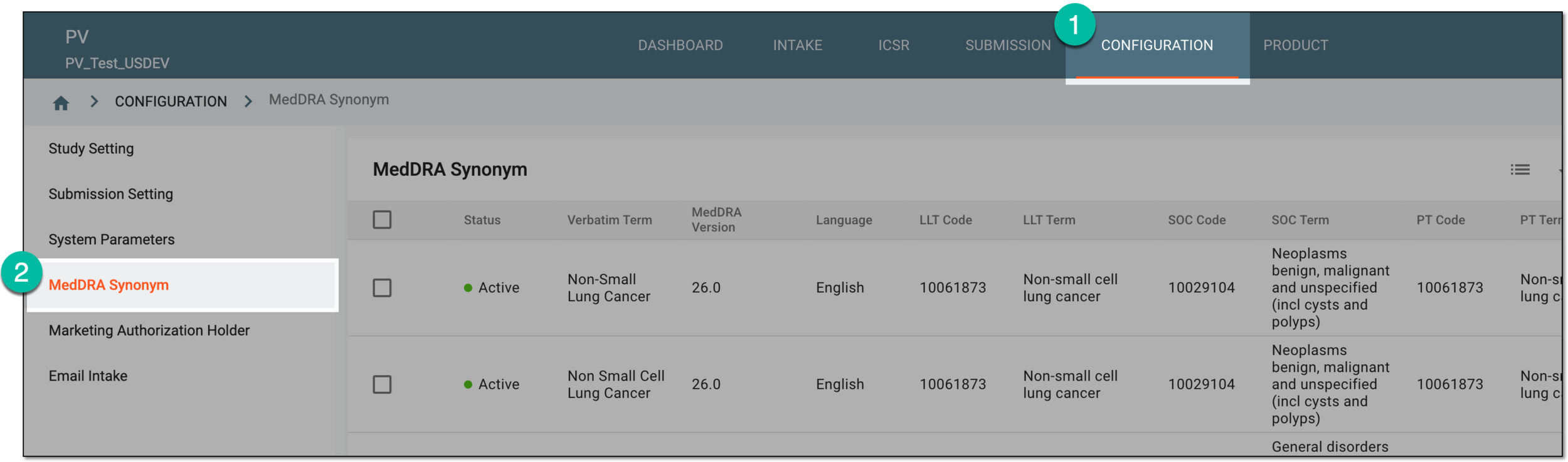 Accessing MedDRA synonym configuration