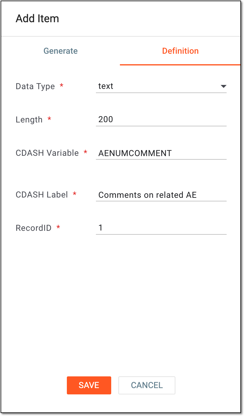 Specifying variable definition for text area item