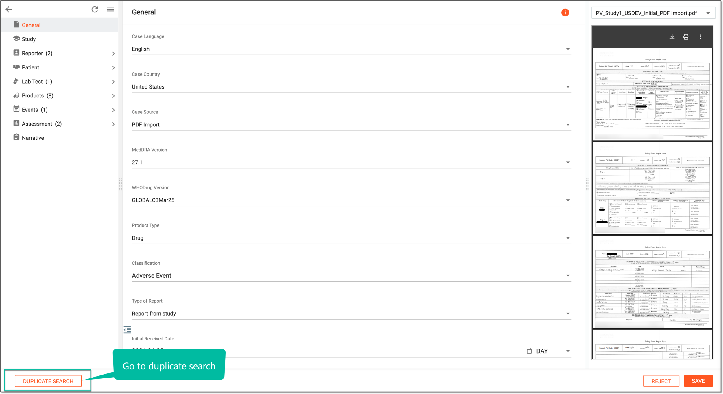Accessing duplicate search for extracted safety data