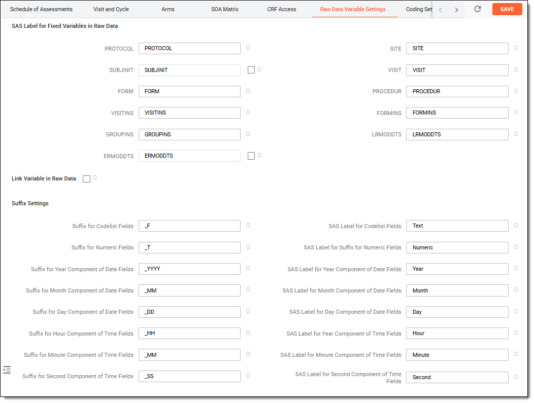 Configuring raw data variables