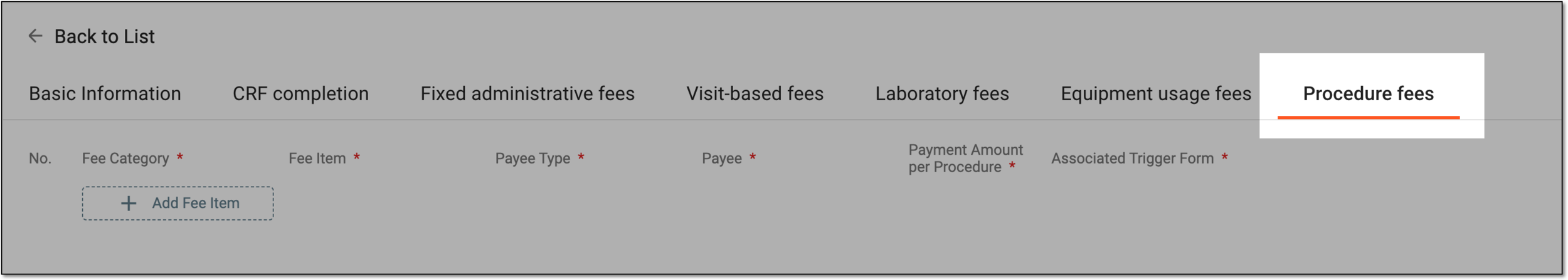 Accessing procedure billing details to configure