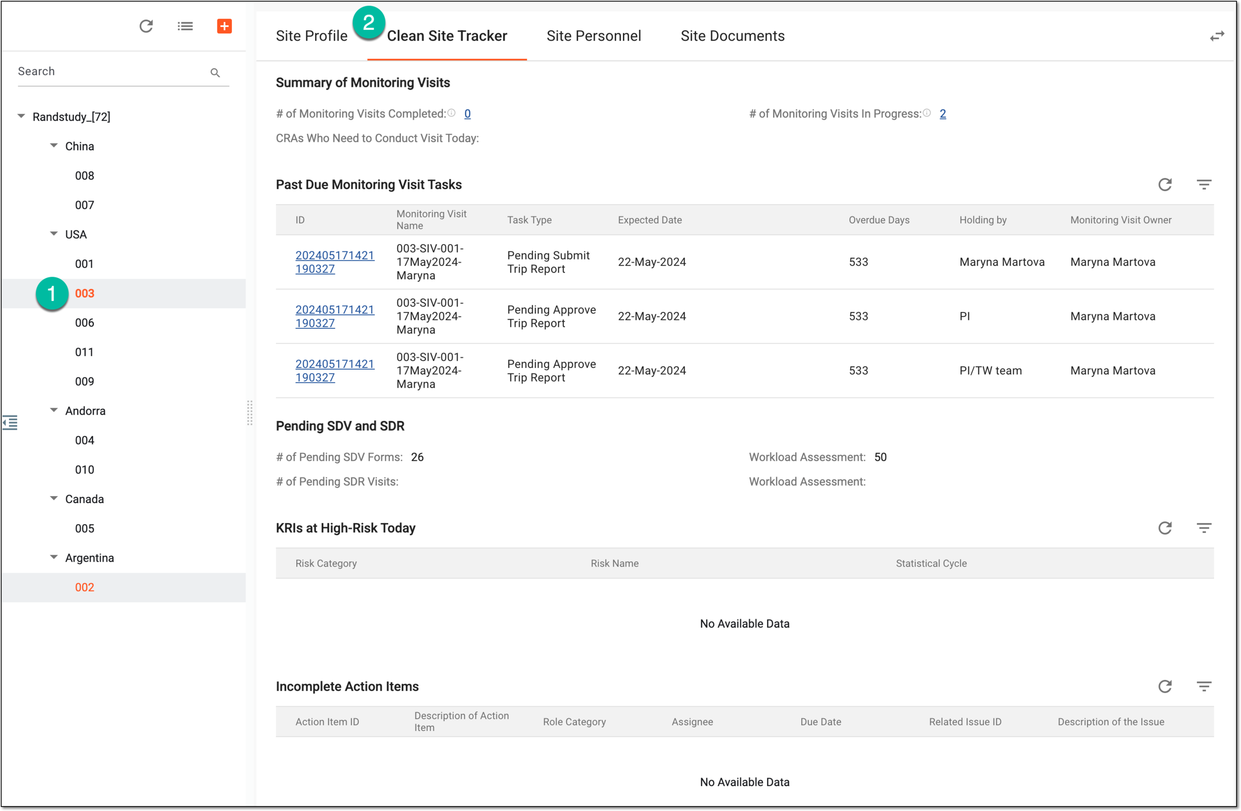 Accessing clean site tracker option