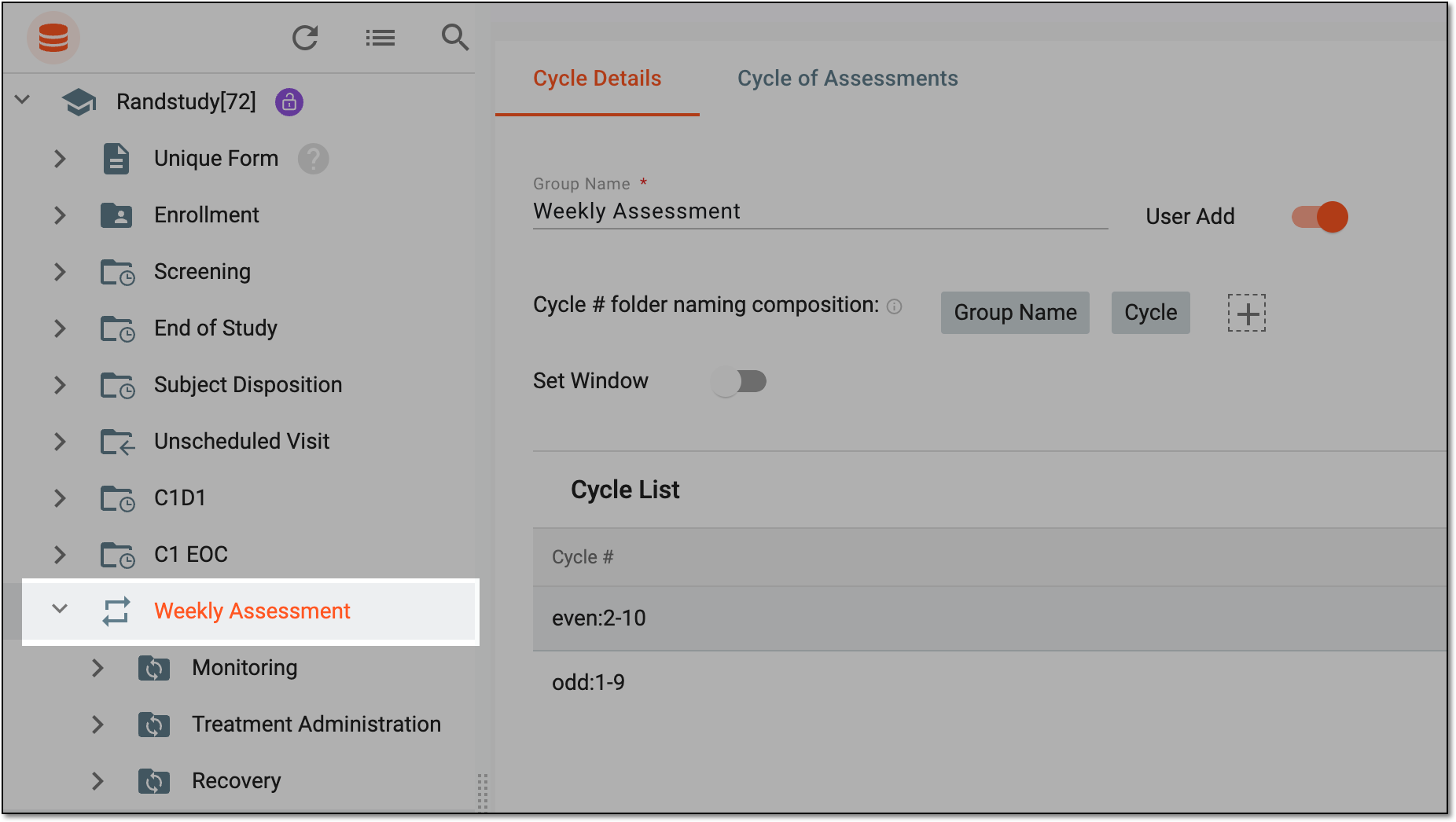 Accessing cycle details configuration