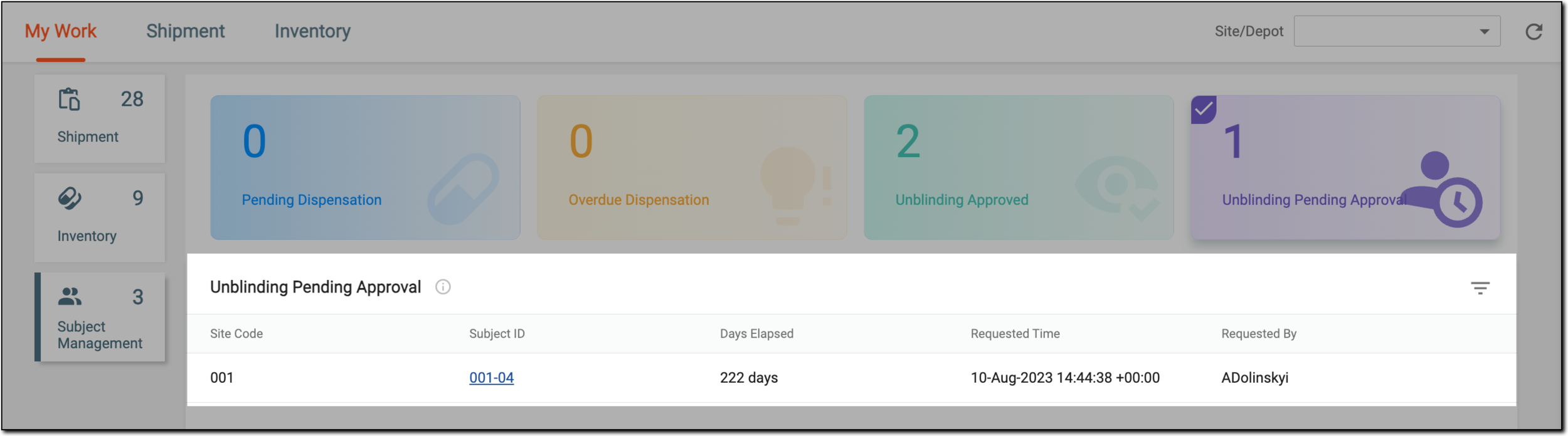 Viewing unblinding requests pending approval
