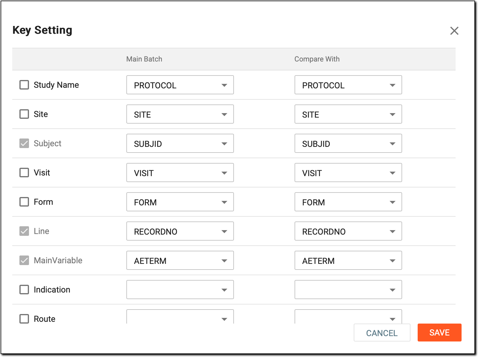 Defining data to compare