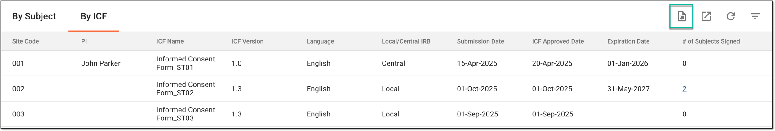Accessing ICF tracking summary export history