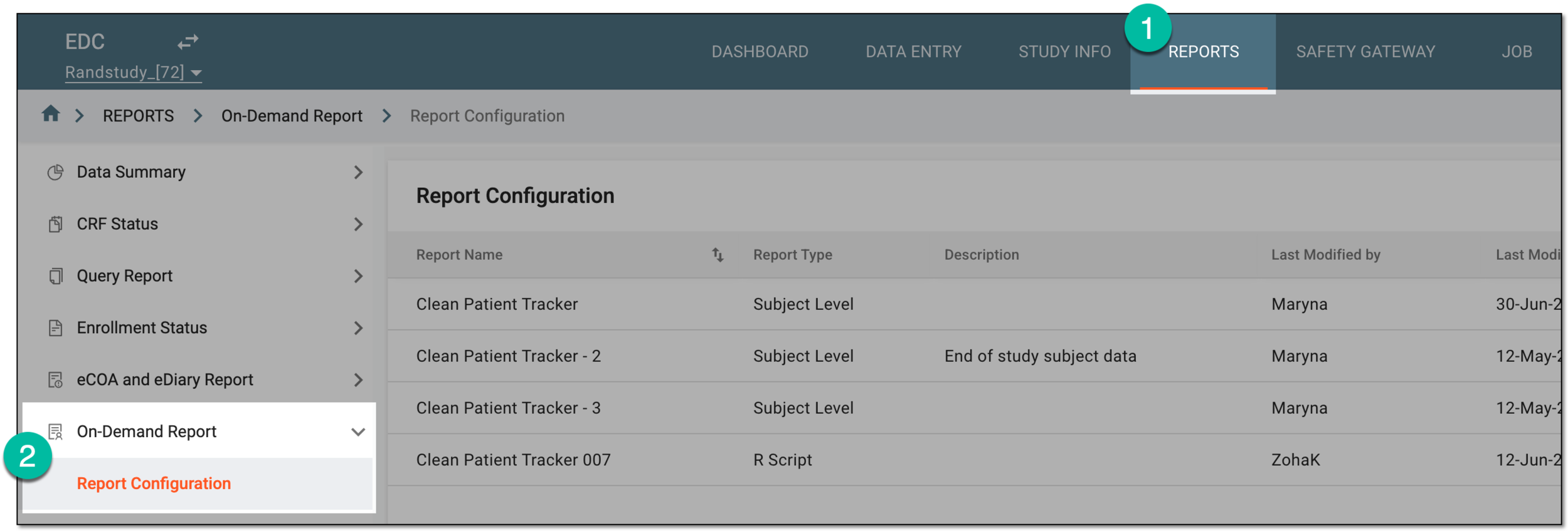 Accessing on-demand report configuration