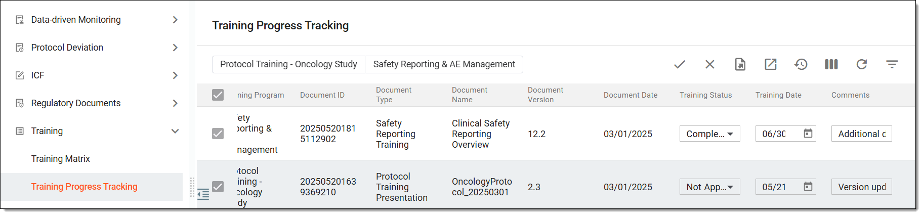 Updating primary CRA training progress