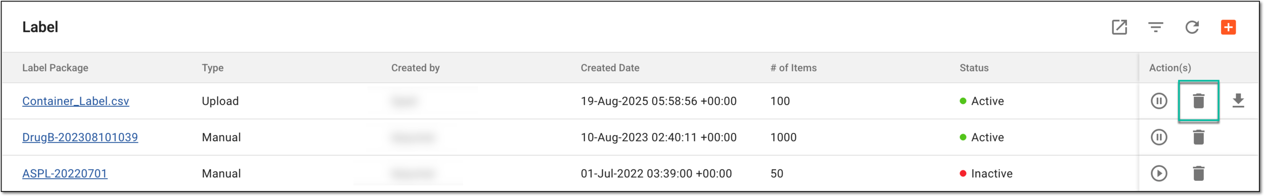 Deleting label package