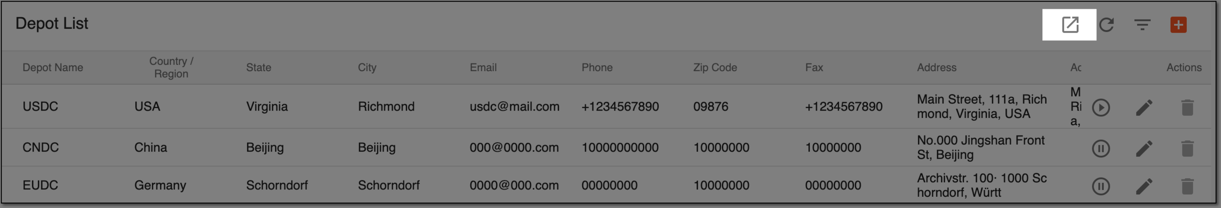 Exporting depot list