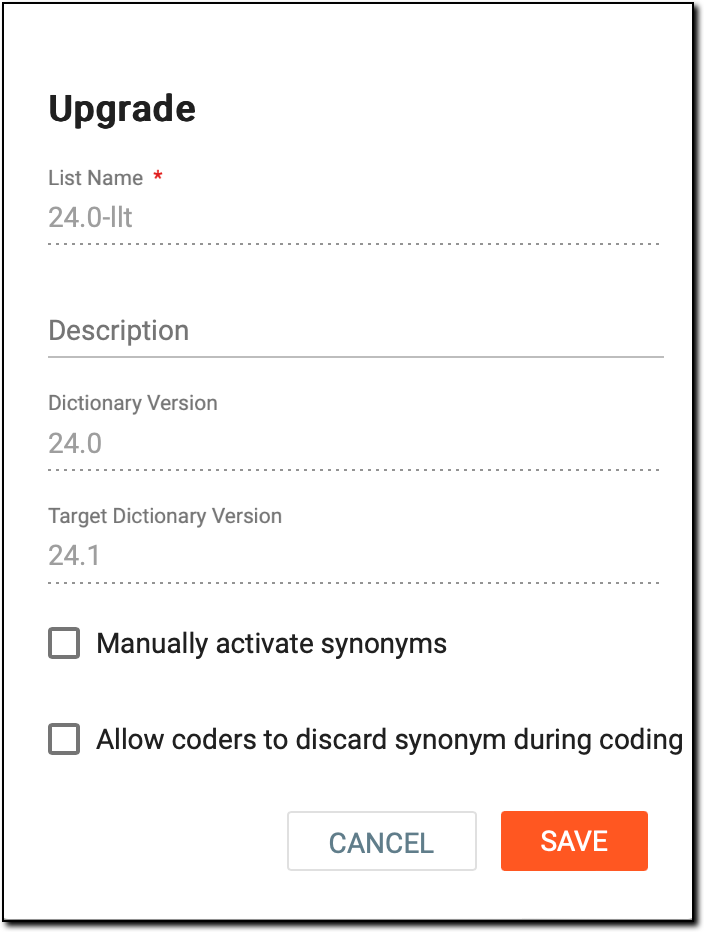 Upgrading synonym list