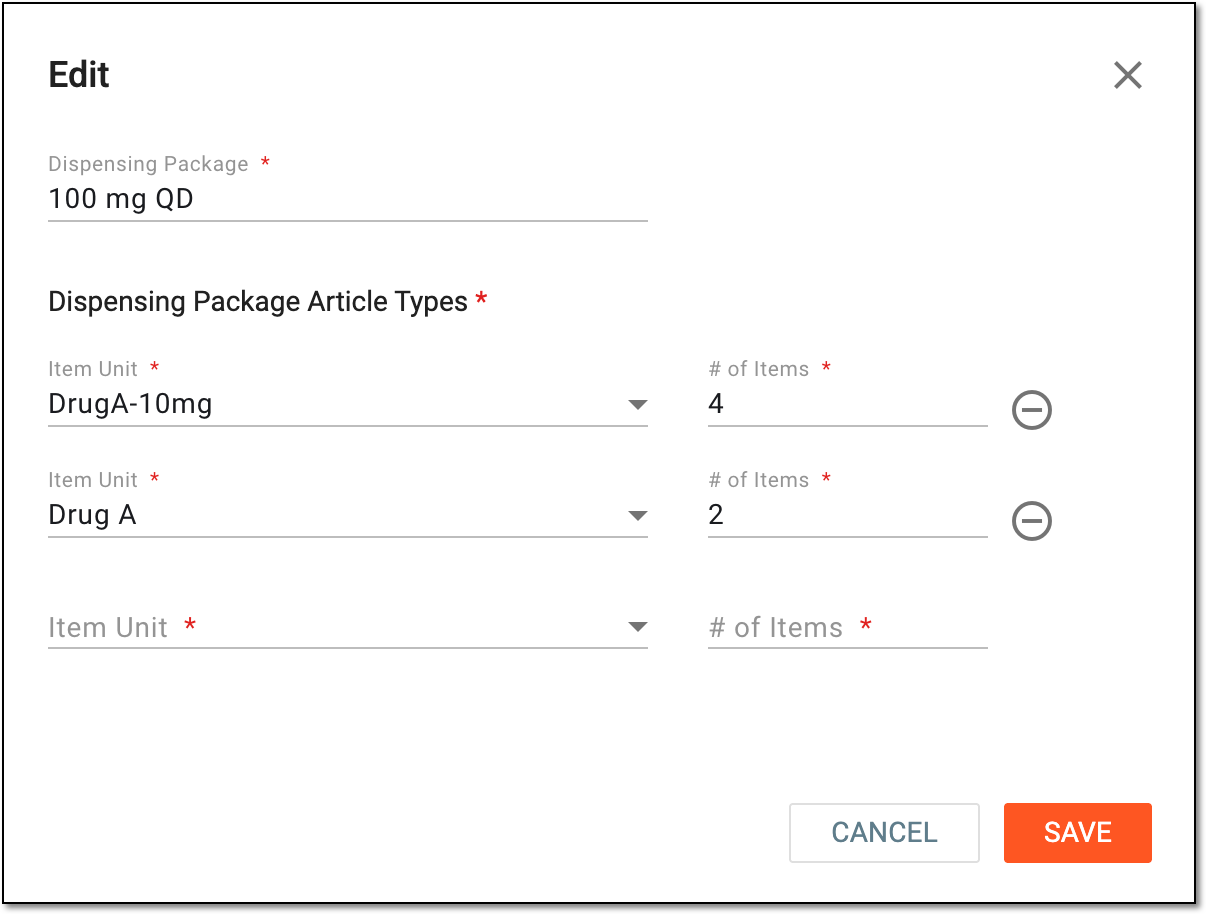 Editing dispensing package