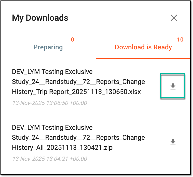 Downloading extracted change history report