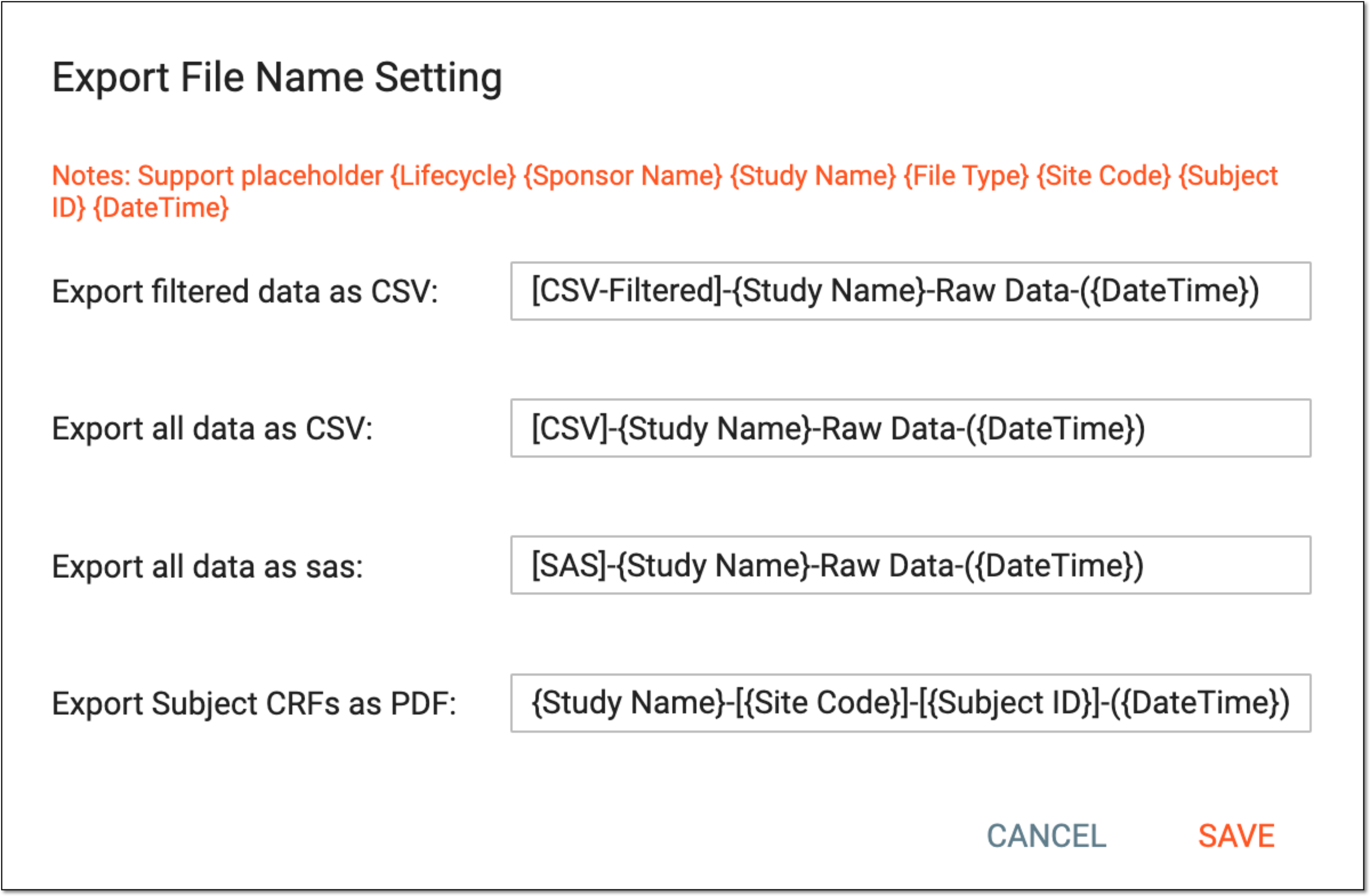Configuring export file names