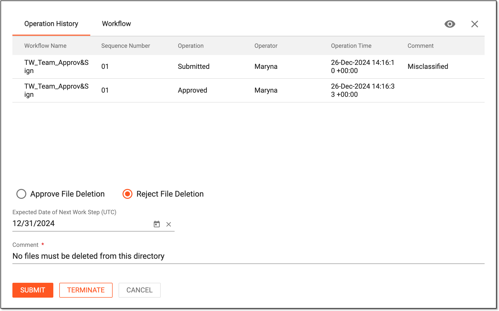 Rejecting file deletion in essential documents