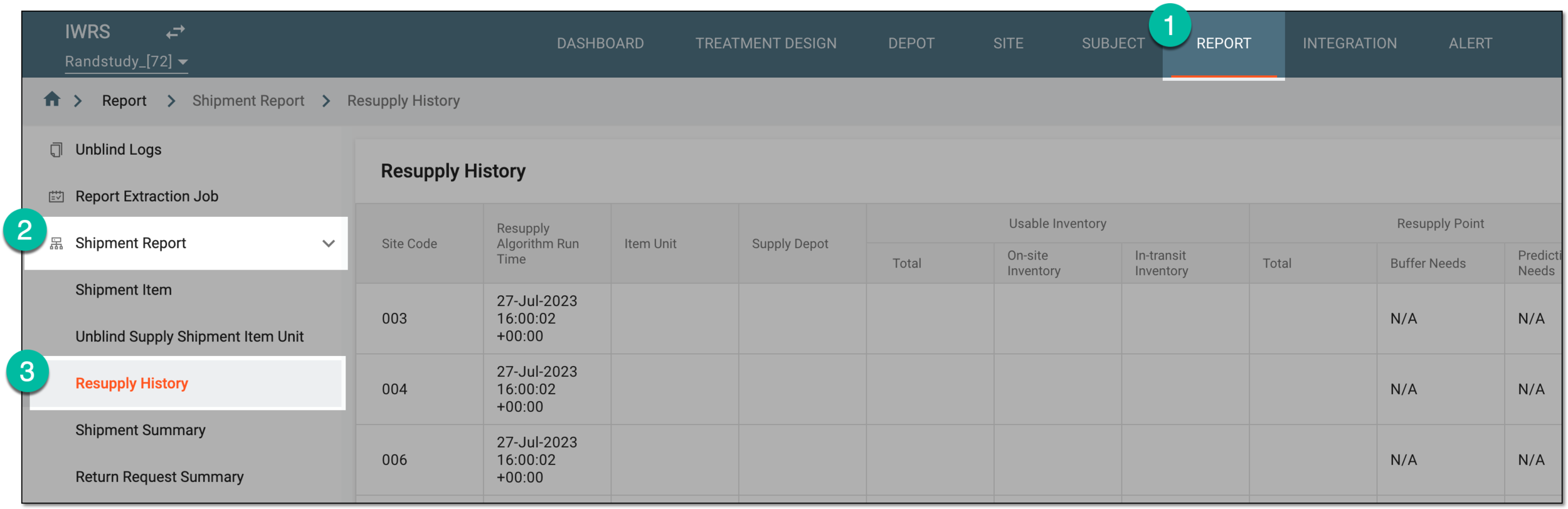 Accessing resupply history report