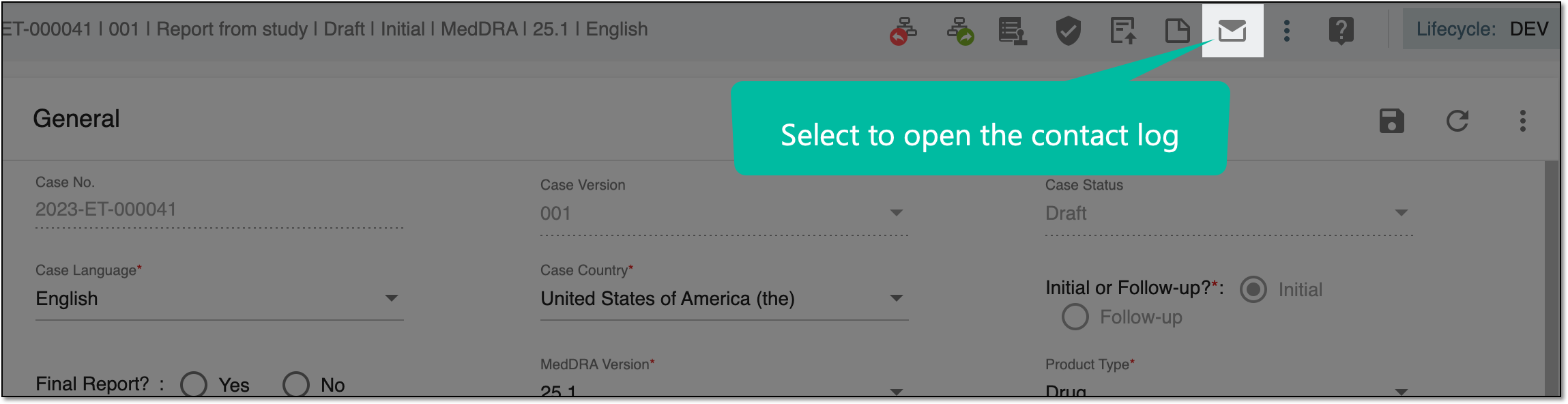 Accessing contact log from case report page