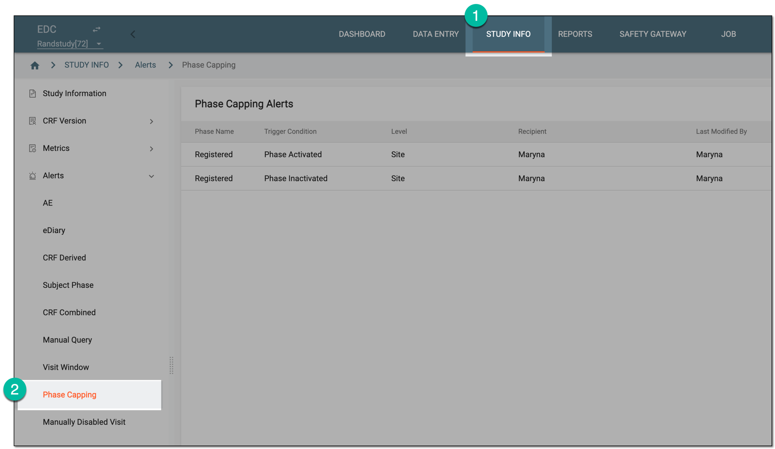 Accessing phase capping alerts