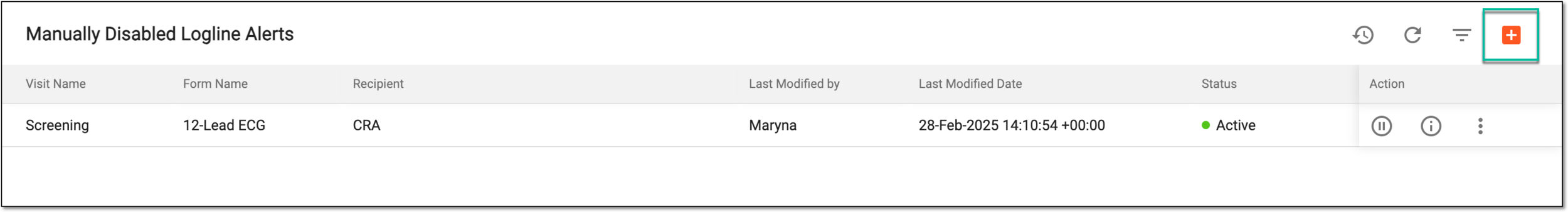 Selecting to add new manually disabled logline alert