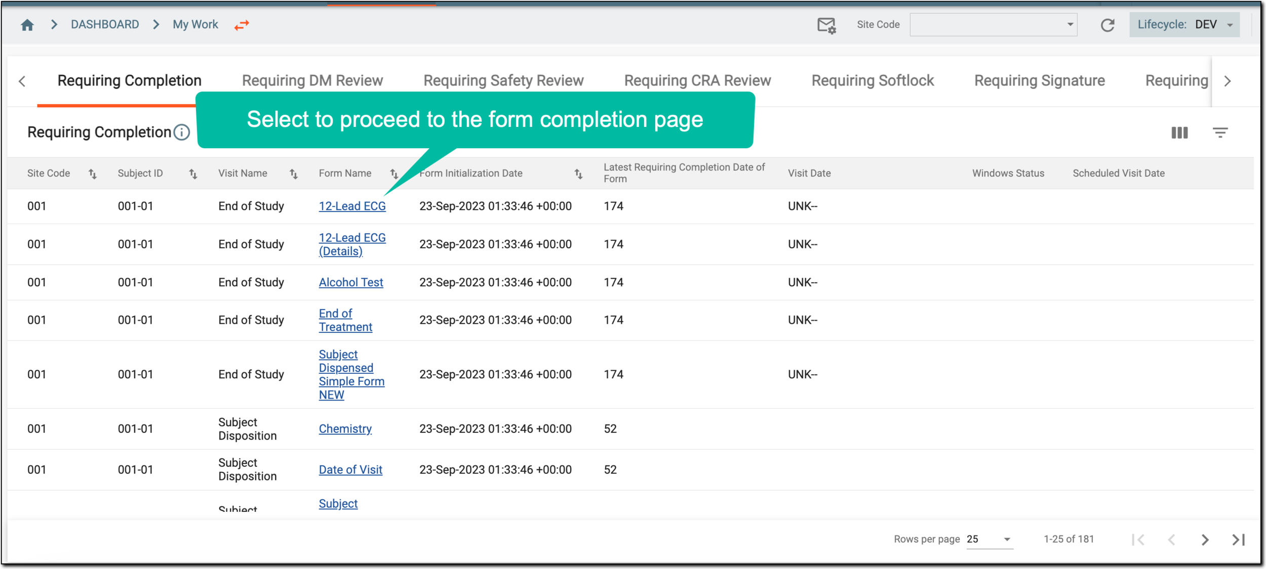 Accessing forms requiring completion