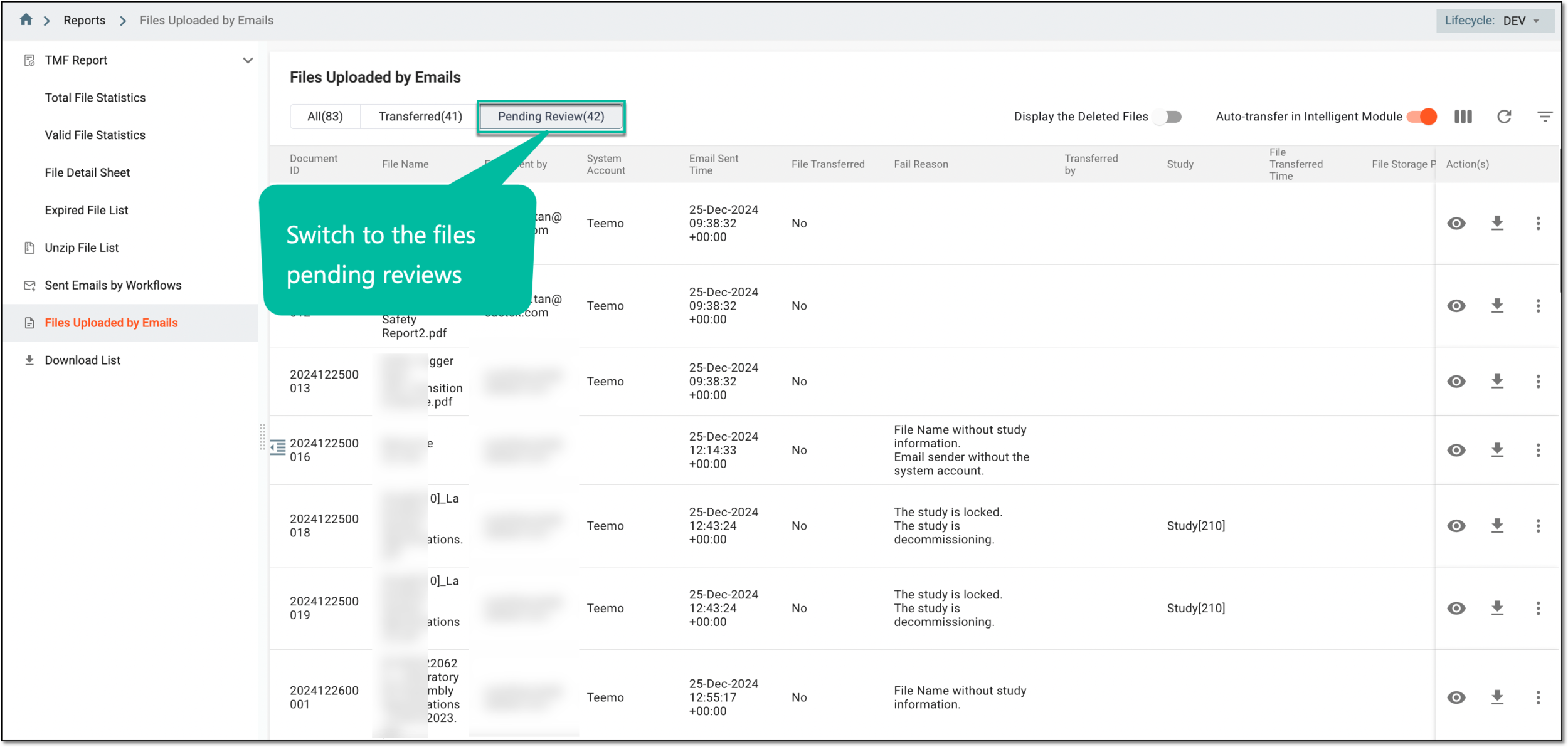 Switching to files pending review